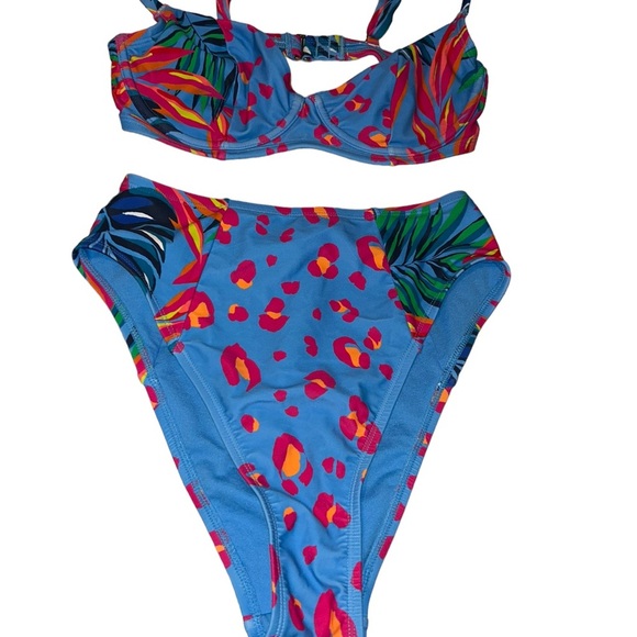 Tabitha Brown Bikini set Women’s Tropical/Leopard Print Blue Size Small S - Picture 2 of 3